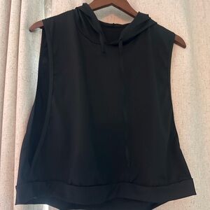 Black wide cut sleeveless hoodie